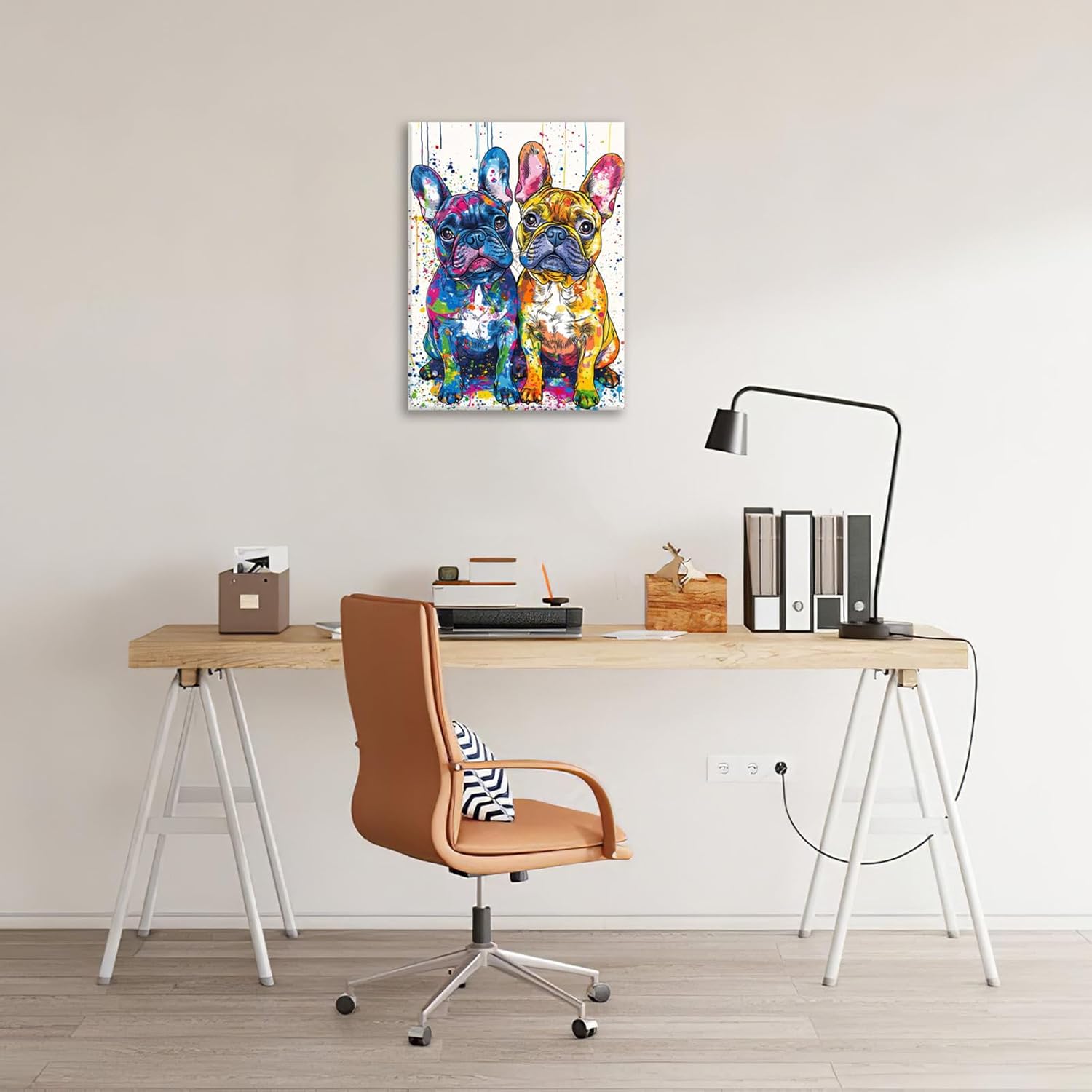 French Bulldog Wall Art, Banksy Frenchie Pictures Wall Decor, Graffiti Dog Canvas Prints Painting, Framed Artwork for Bathroom Living Room Bedroom Office Home Decorations 16"X12"