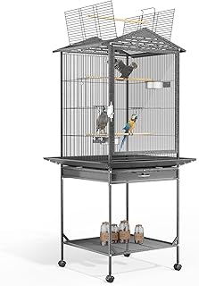 Bird Cage 46 x 46 x 136cm Large Guinea Pig Pet Birds Parrot Ferret Cages Aviary Budgie Finch Canary Stand Toys,Black 2 Per...