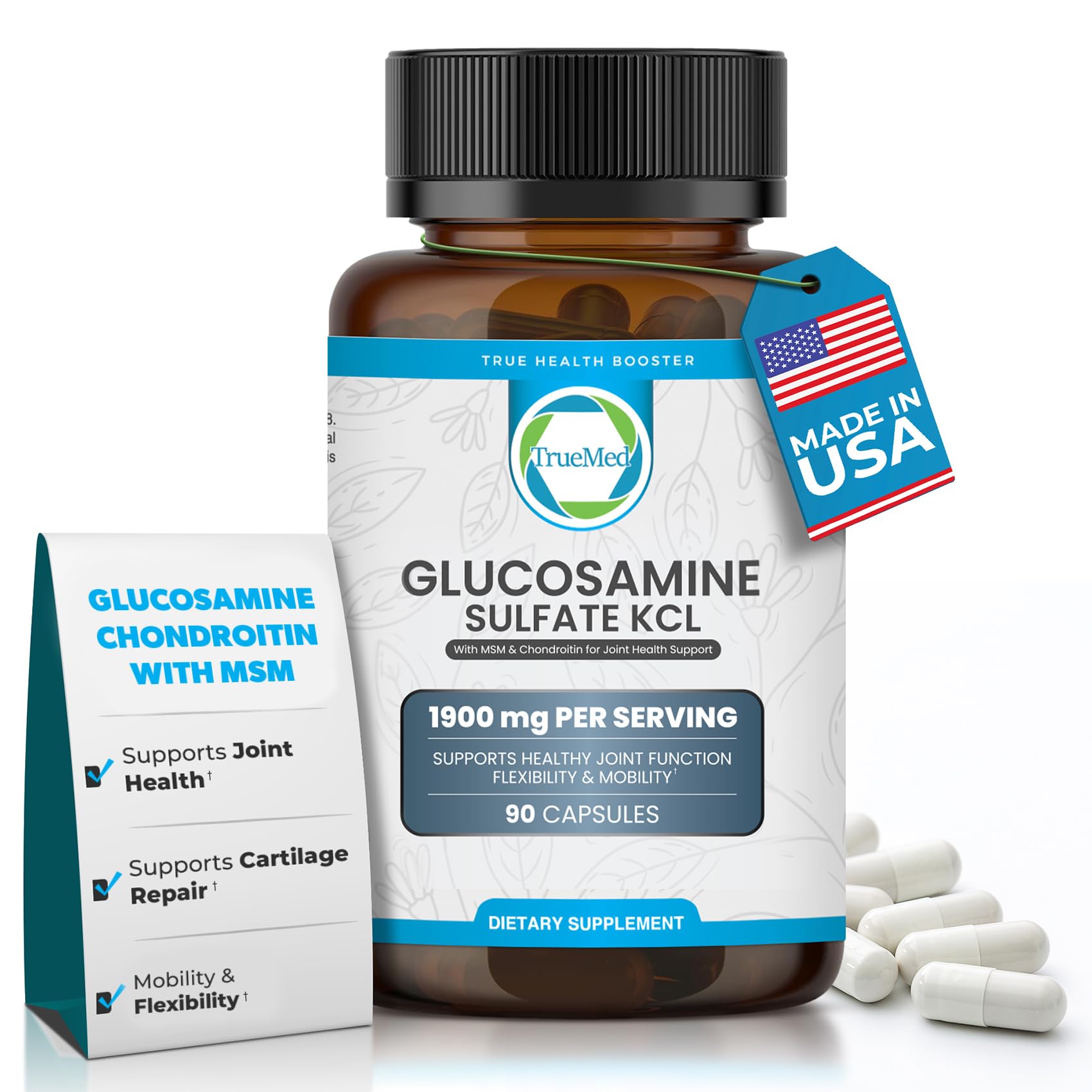 Glucosamine Sulfate KCL with Chondroitin & MSM - Joint Supplements for Women and Men - Glucosamine Chondroitin MSM Supplement - Supports Joint Health, Flexibility & Mobility – Made in USA,100 Capsules