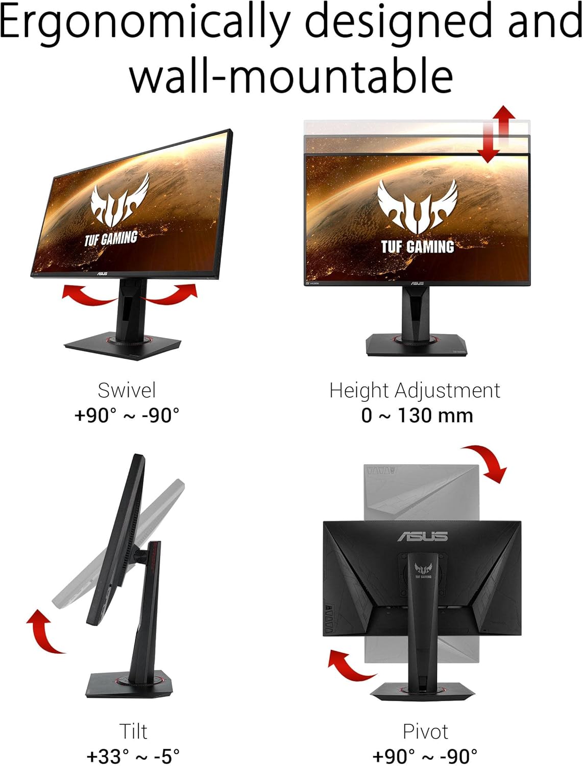 ASUS TUF Gaming VG259QM Monitor Gaming 24.5”, FullHD (1920x1080), 280Hz, Fast IPS, Tempo di Risposta 1ms, G-SYNC, Adaptive Sync, Flicker Free, HDR 400, Riduzione Luce Blu, GamePlus, Regolabile, Nero