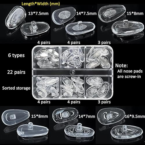 Miniatura 4 de Juego de 22 pares de almohadillas de nariz atornilladas, kit de repuesto mejorado para lentes con destornillador para lentes, pinzas, paño para