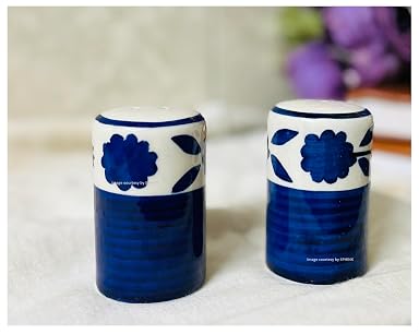 SPHINX Ceramic Salt and Pepper Shaker Set/Dispenser for Dining Table Salt and Pepper Dispenser Salt Pepper Sprinkler Set, Elegant Dining Table Dispensers- (Blue Pottery)
