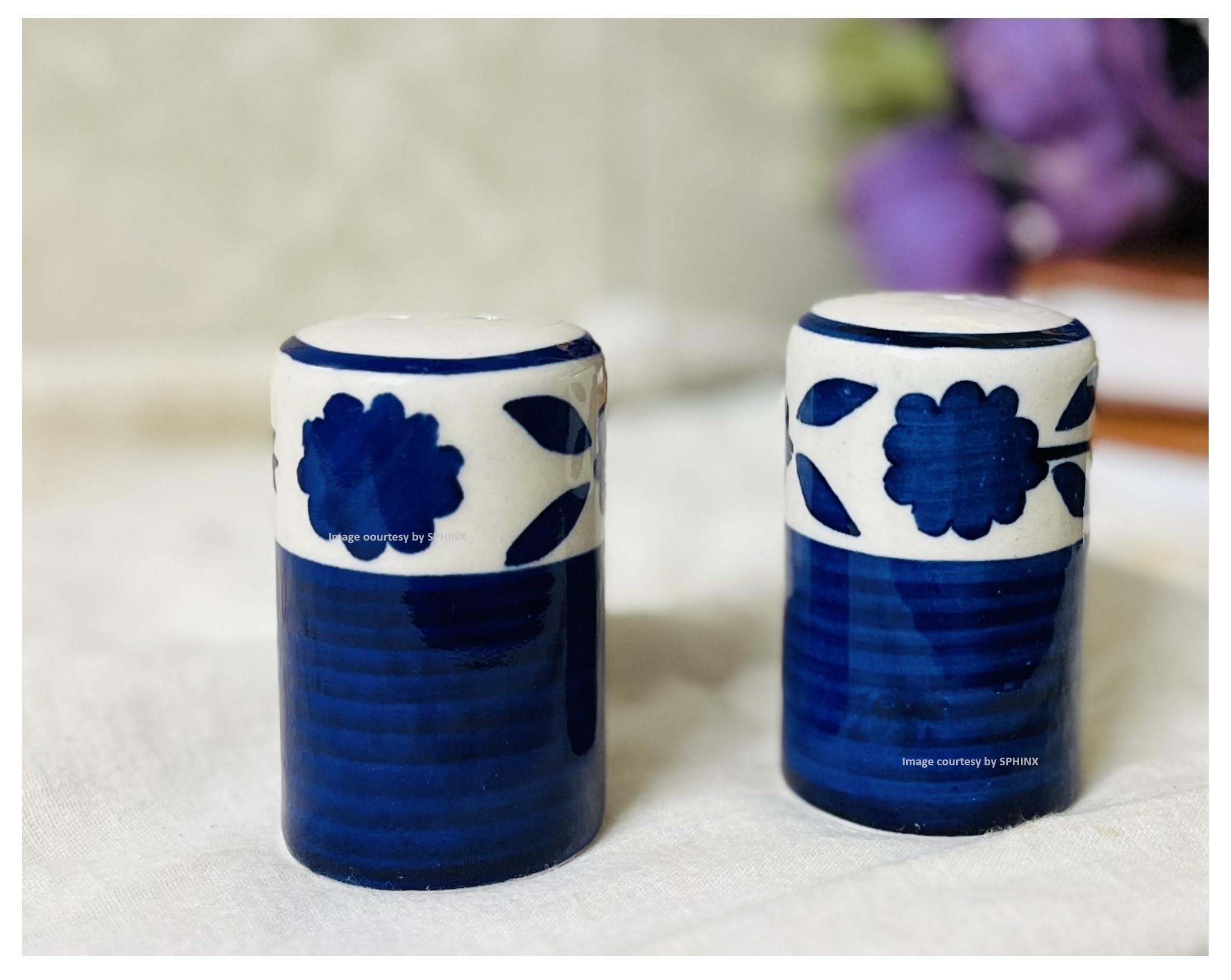SPHINX Ceramic Salt and Pepper Shaker Set/Dispenser for Dining Table Salt and Pepper Dispenser Salt Pepper Sprinkler Set, Elegant Dining Table Dispensers- (Blue Pottery)