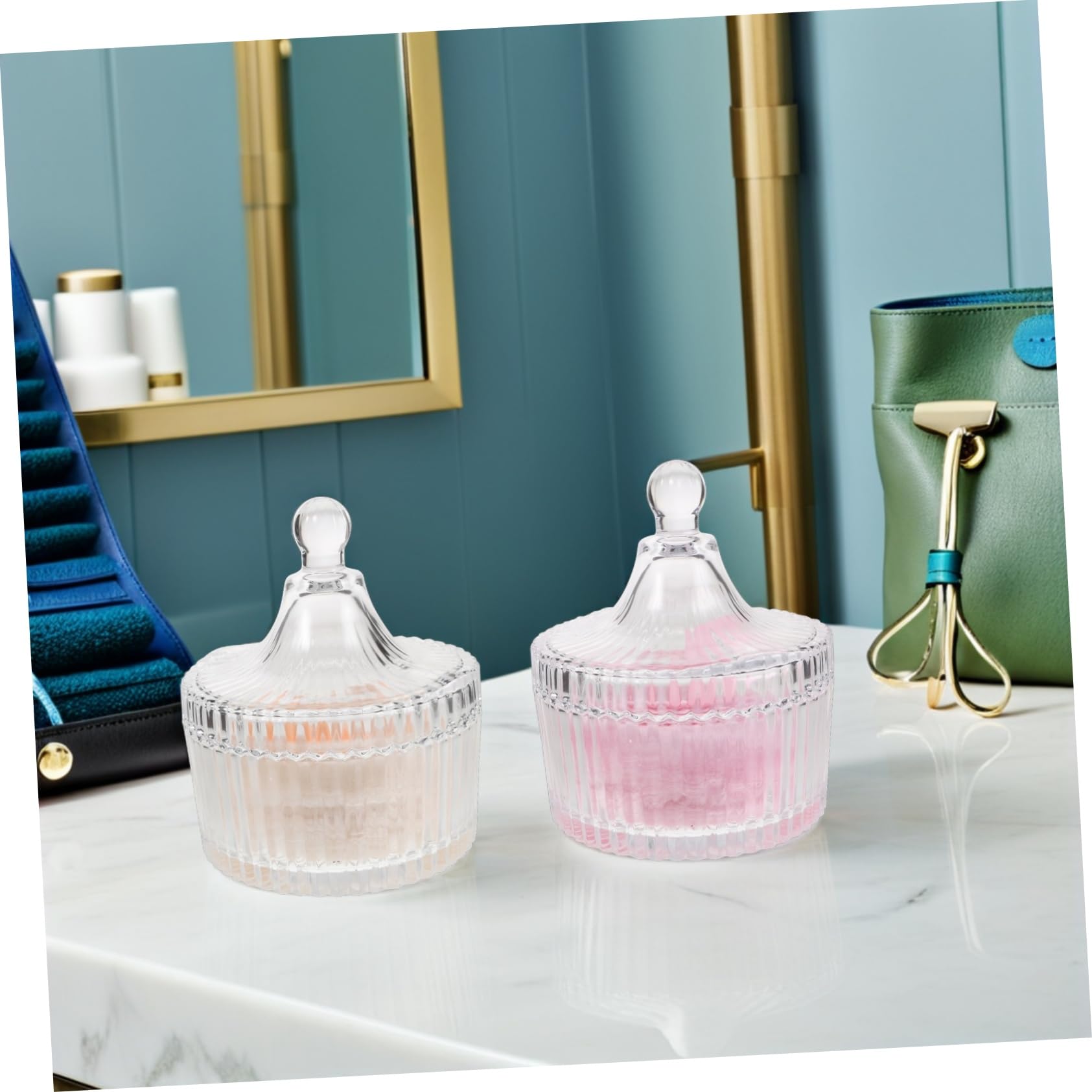 Contenitore per Cipria con Piumino, Set 90x30 MM in Vetro