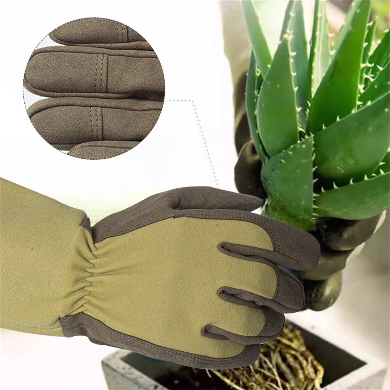 Garten Arbeitshandschuhe 1 Paar Lange, dornensichere Gartenhandschuhe aus Segeltuch, Rosenschnitt-Gartenhandschuhe, atmungsaktive Gartenarbeitshandschuhe FüR Die Gartenarbeit(L)