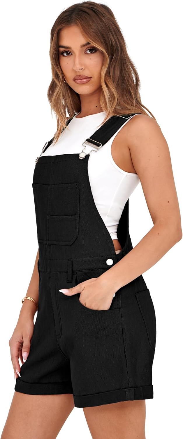 Lepunuo Rompers for Women Denim Overalls Summer Adjustable Casual Loose Fit Bib Jeans Short Jumpsuits Outfits - Image 4