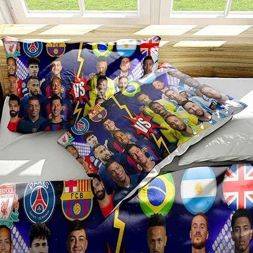 Miniatura 4 de Juego de ropa de cama con estrellas de fútbol, ropa de cama para adolescentes, funda de edredón de fútbol con 2 fundas de almohada para decoración