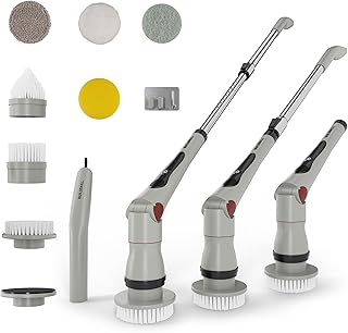 BUILDSKILL 8 in 1 Electric Spin Scrubber with LED Display IPX6 Waterproof 3 Speeds 4 Angles Telescopic SS Handle 2.5Ah C-Type Tiles, Slabs, Windows & Bathroom Cleaning Brush Electric