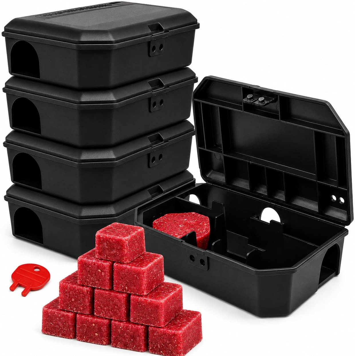 Ready Steady Defend - Mouse Poison Bait Stations for Mice (Pack of 5) - Tamper-Resistant Pre-Baited Control Boxes - Brodifacoum Formula - Indoor Property Treatment Kit - Protects Non-Target Animals