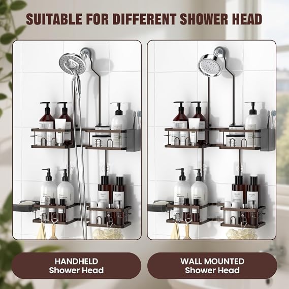 REINHARDT Adjustable Shower Caddy Hanging for Handheld Showerheads, Bronze