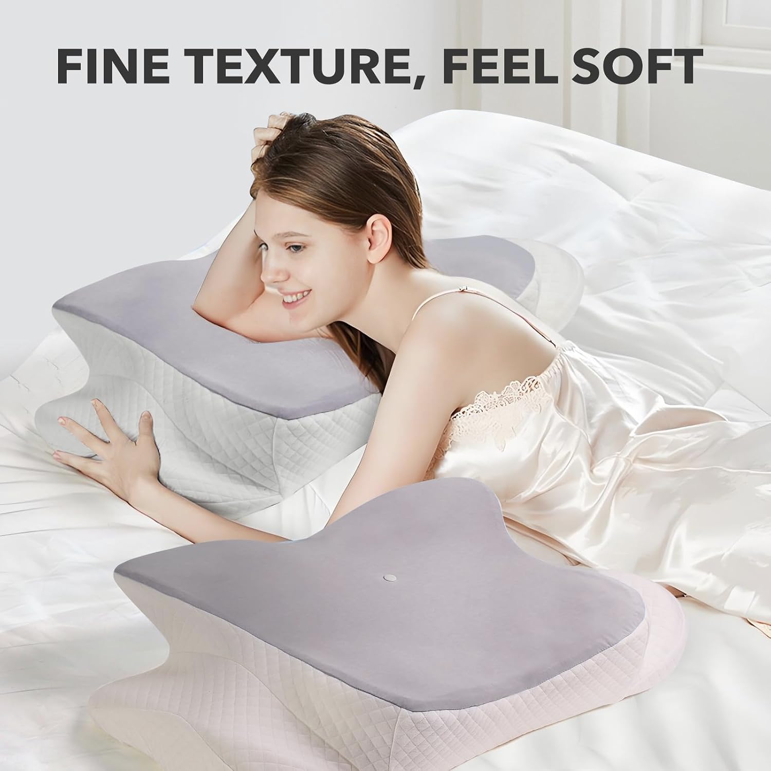 Cervical Pillow Case Compatible with Donama,Only for Standard Size | Grey,Cotton with Breathable Ice Silk Material,Replacement Poillow Case,Pillow Not Included
