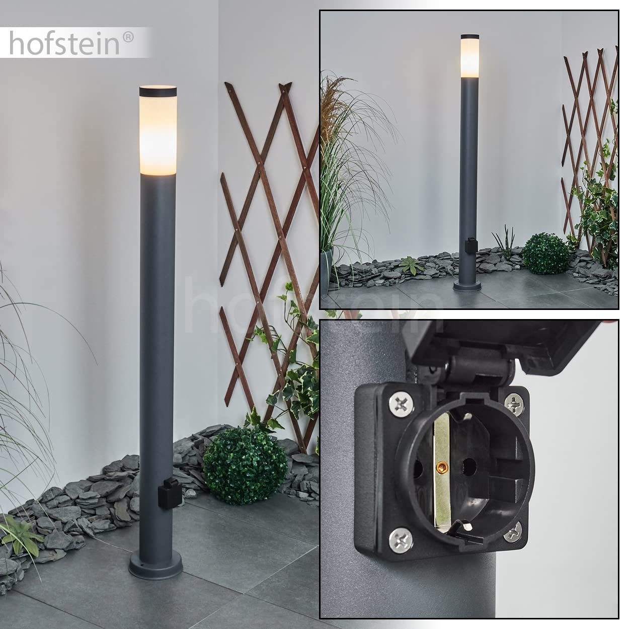 Lampe extérieur Sessa, lampe de socle moderne avec prise de courant en métal/plastique en anthracite/blanc, lampe d'allée 110 cm, lampe de jardin, E27, sans ampoules, IP44, ampoule(s) non incluse