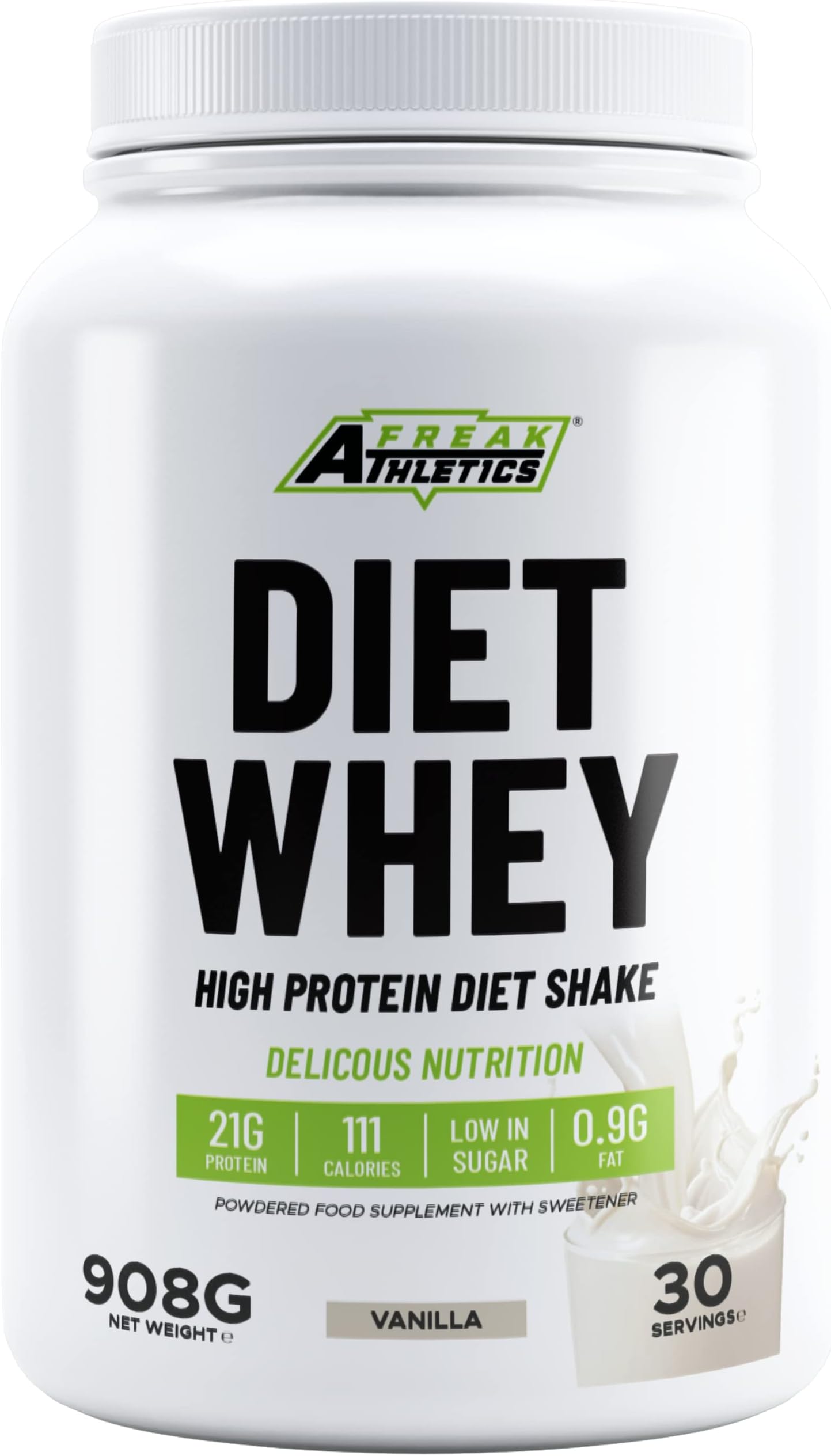 Diet Whey Protein Powder 908g by Freak Athletics - UK Made Diet Shakes - Meal Replacement Shake (Vanilla)