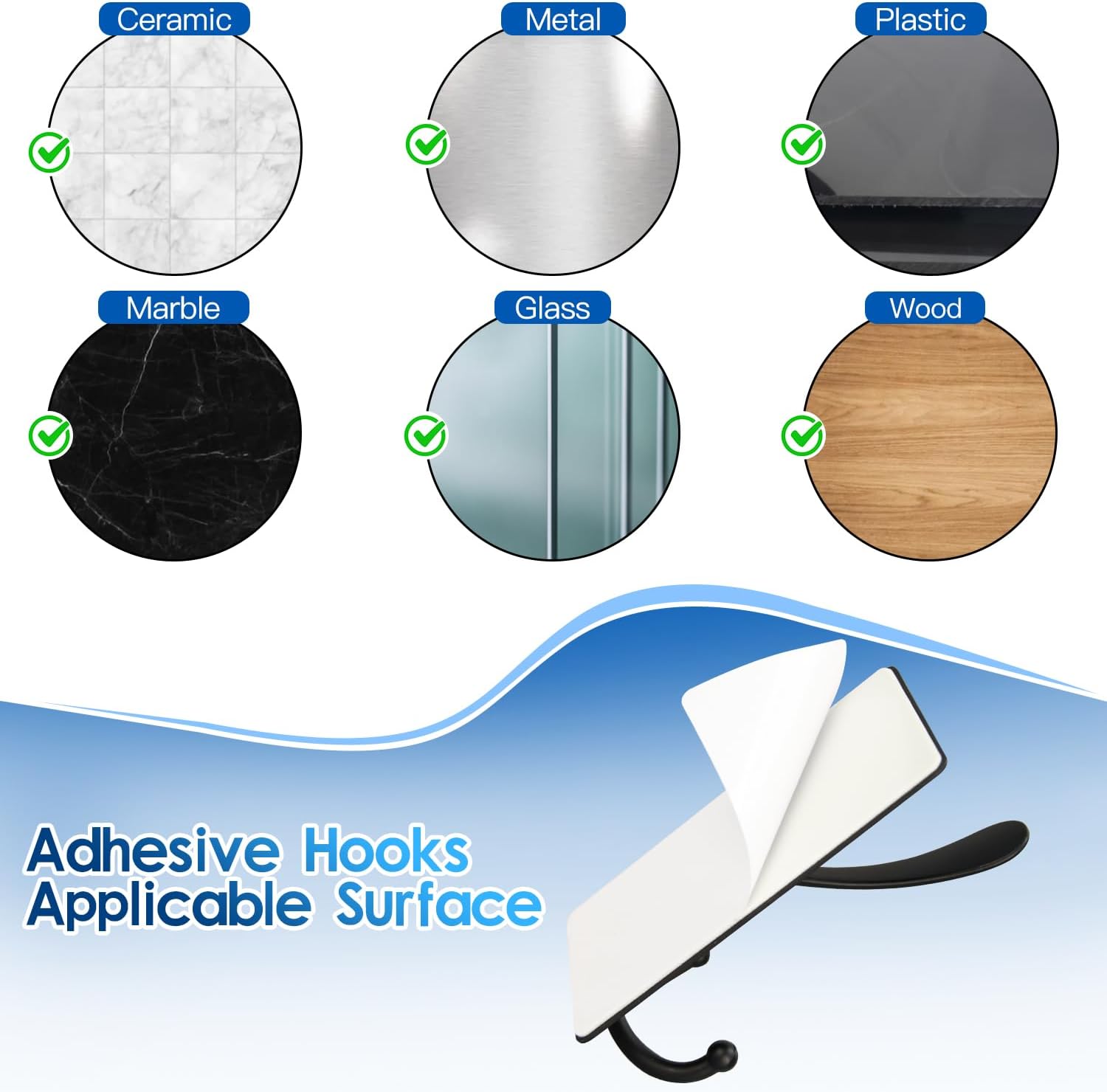 2 Pack Extra Large Adhesive Hooks, 13lb Stainless Steel Sticky Towel Hooks