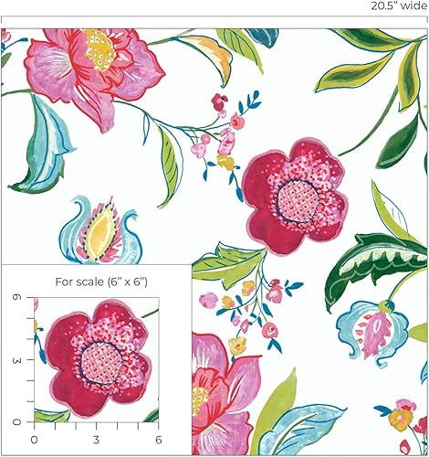 Miniatura 8 de NextWall Papel tapiz autoadhesivo con diseño floral (magenta y blanquecino)