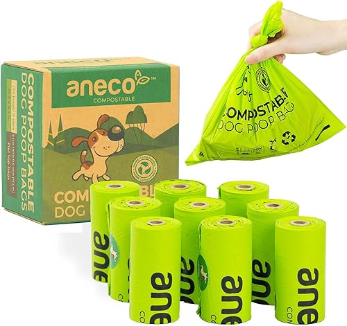 ANECO Bolsas de excremento de perro 100% certificadas para el hogar (135 unidades9 rollos), bolsas grandes para excrementos de perros y gatos,