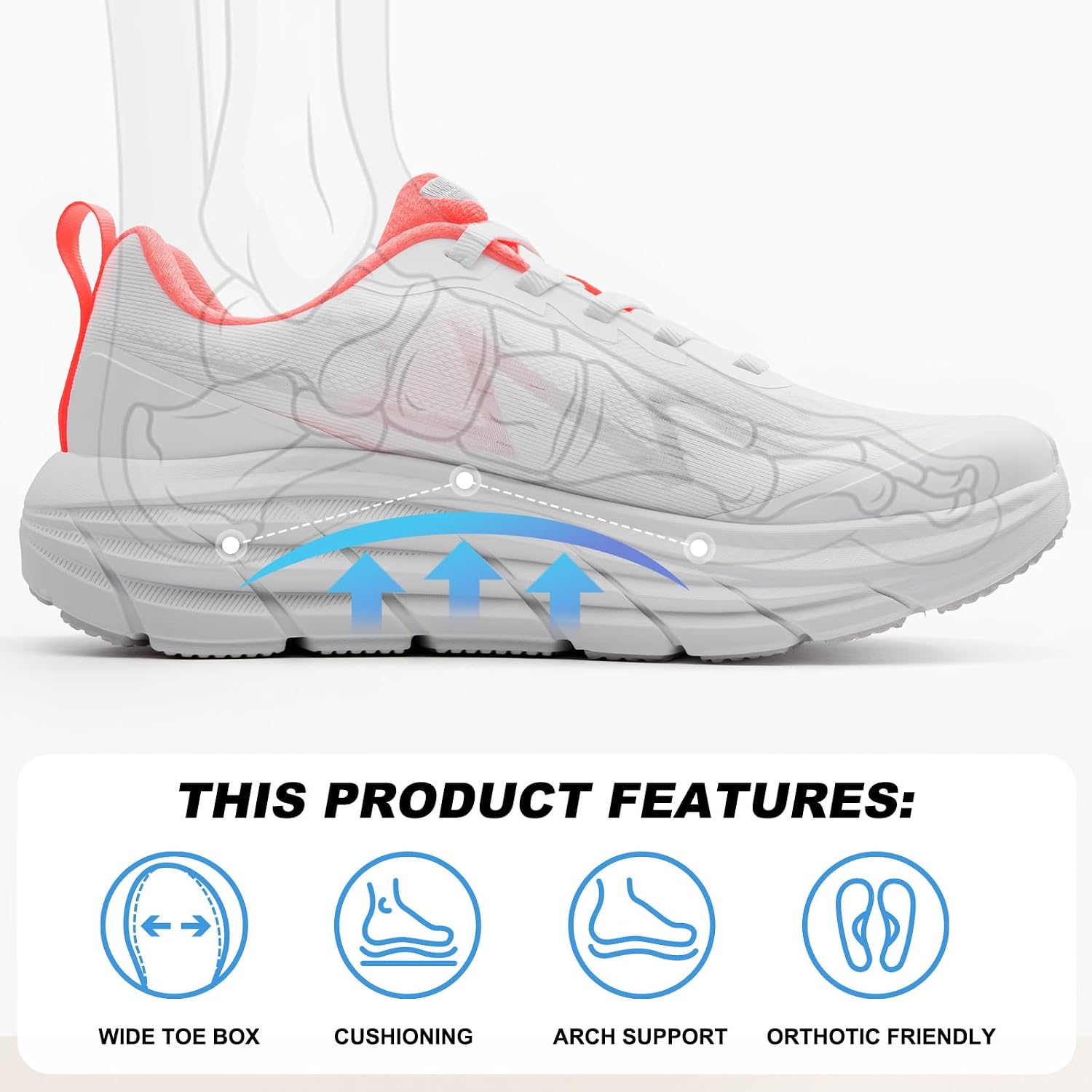 KOLILI Women's Walking Shoes Cushion Running Tennis Comfortable Arch Support Breathable Lightweight Gym Workout Athletic Fashion Sneakers