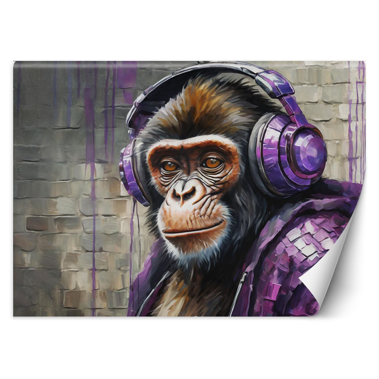 Papier peint intissé 3D DJ Monkey Violet Feeby 100x70 cm pour décoration murale