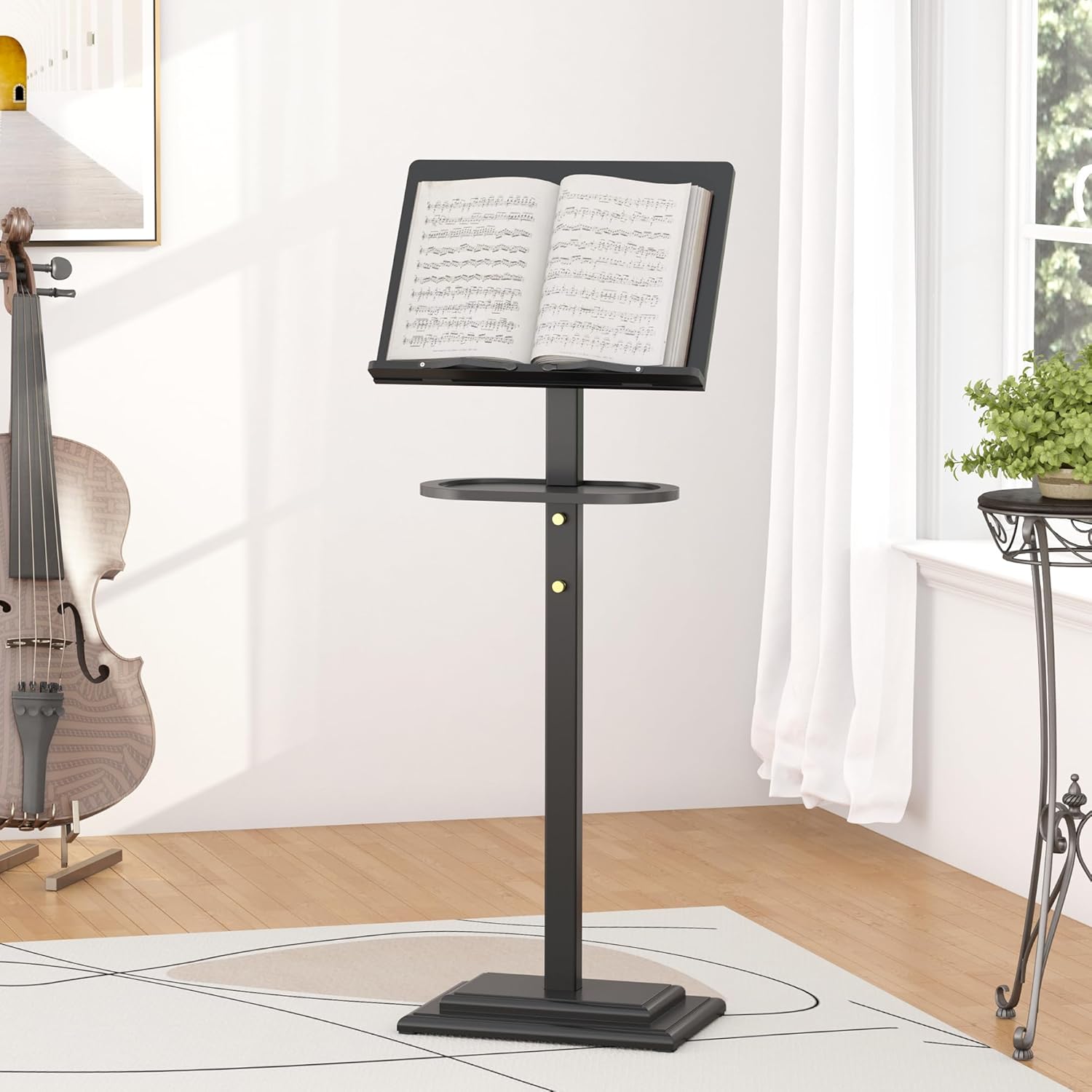 Music Stand for Sheet Music - Bamboo Folding Sheet Music Stands With Tray Guitar Clip, Wooden Sheet Music Organizer Height Adjustable 39.37''-51.2'' for Conductor Lectern Violin Piano Ukulele Players