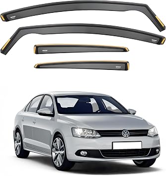 iSpeed Wind Deflectors For Volkswagen VW Jetta mk6 4 Door Saloon 2011-2017 4pc - Keep Your Car Ventilated in Rain - Reduce Wind Turbulence - Tinted In-Channel