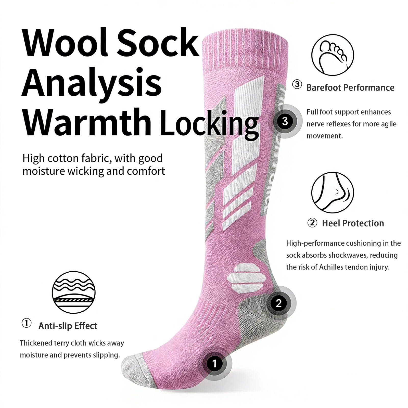 3 Paires Chaussette de Ski Laine Mérinos Femmes Haute Performance Thermiques Chaussettes d'hiver Hautes au Genou Anti-ampoules Évacuation de l'humidité Pour Randonnée Cyclisme Sport d'Hiver