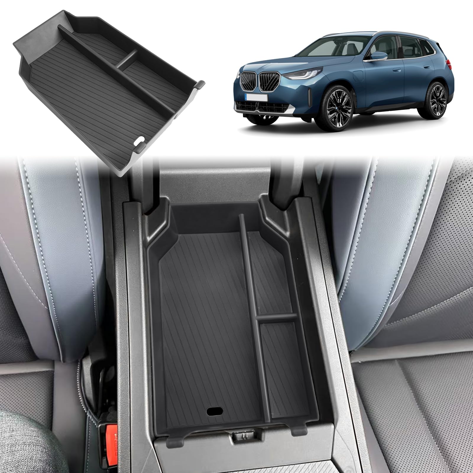 GAFAT Kompatybilny z nowym BMW X3 G45 2025 2026 Półka środkowa, pudełko na przechowywanie, X3 2025 Plug-in Hybrid xDrive Podłokietnik Organizer Szufladek, z antypoślizgowymi mataami, myte, Akcesoria