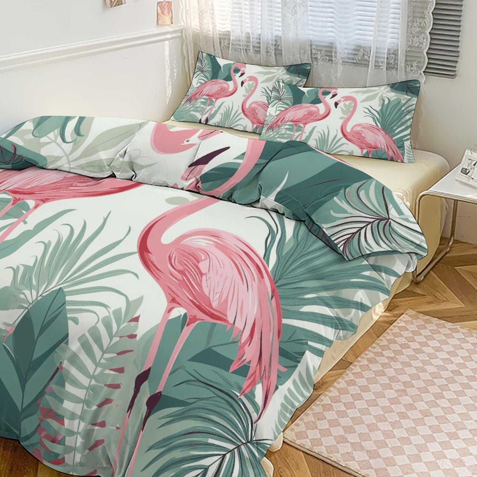 Couette pour grand lit motif flamants roses pour une ambiance vacances à la maison
