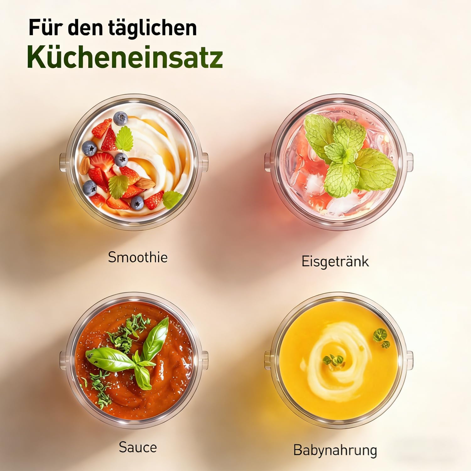 Ombrex Standmixer 500W & Smoothie Maker, Kompakter Blender für die Küche, 2 Mixbecher 750ml & 200ml, BPA-frei, Mixer für Smoothies, Eis & Babynahrung