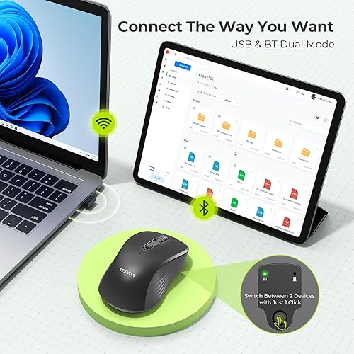 Miniatura 2 de seenda Ratón inalámbrico, Bluetooth y modo dual USB de 2.4 G para computadoras portátiles y computadoras, compatible con Mac y Windows, color negro