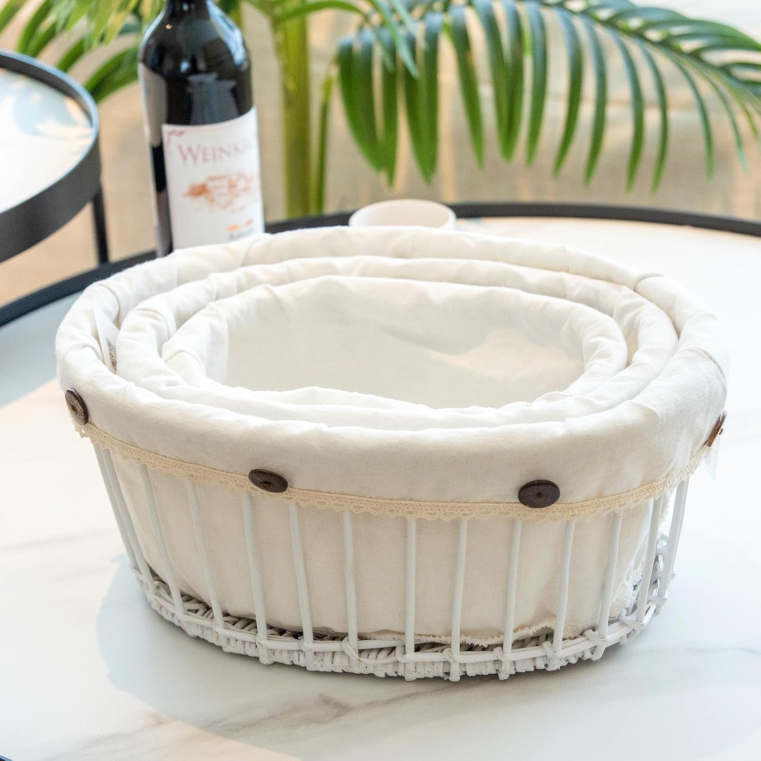 Storage Basket Oval Wicker Basket with Lining, (Small White)