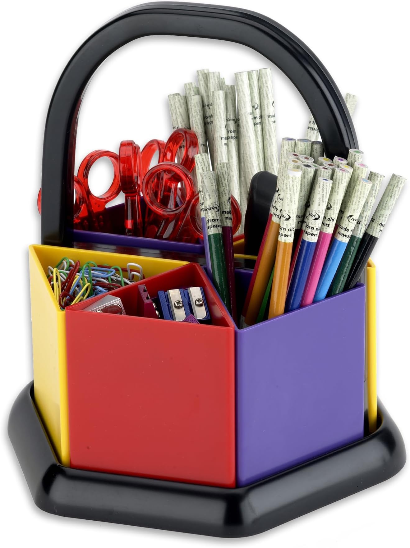 Adventa Desk Organiser, Desk Tidy with 6 Piece Set Pen Holder, Pencil Pots for Classrooms, Office Accessories, Stationary Organiser, Desktop Organiser with Handle (Multi-Coloured)