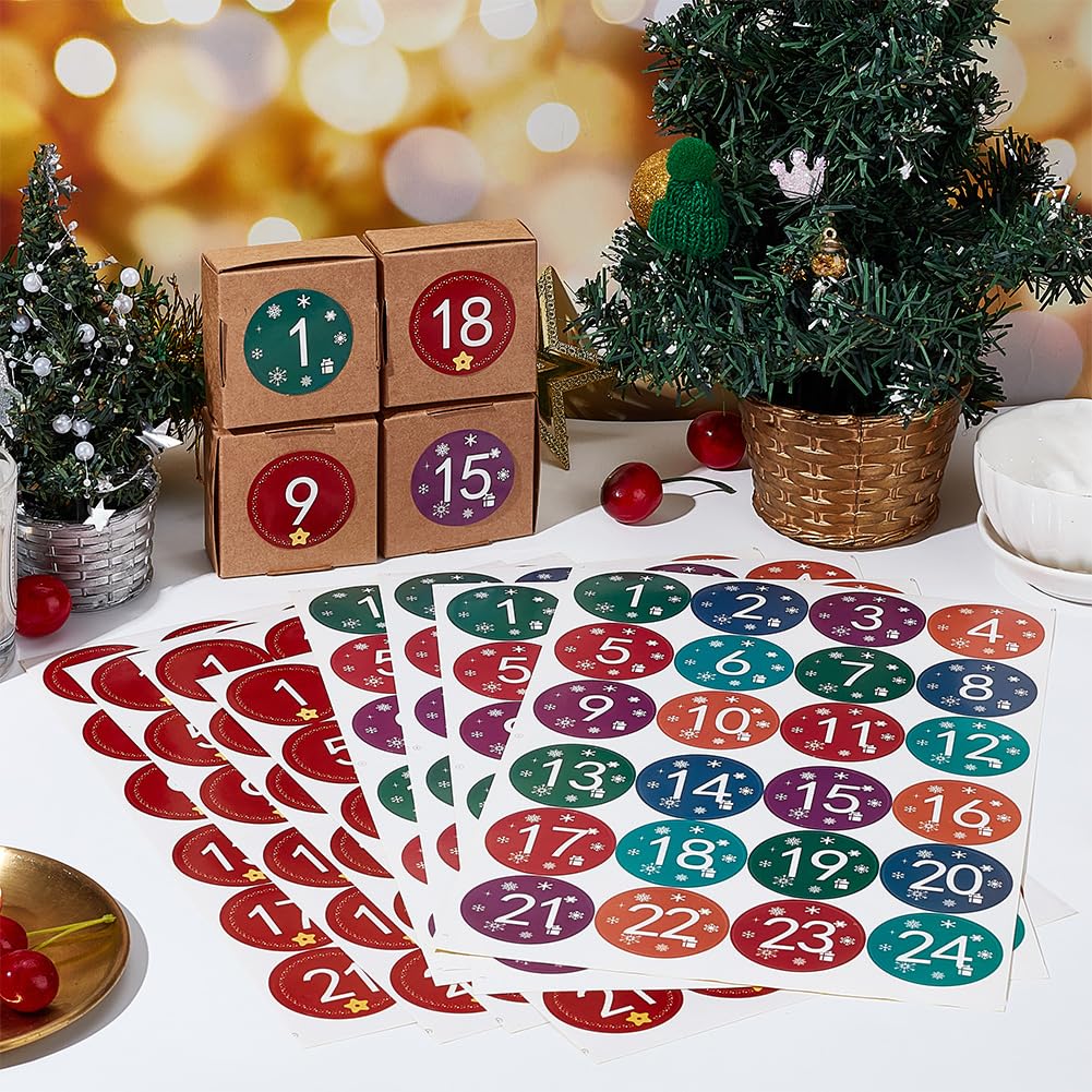 DELORIGIN 28 Sheets Christmas Advent Calendar Stickers 2 Styles 1-24 Number Stickers Round Christmas Countdown Stickers Gift Sealing Stickers for Xmas Craft Christmas Decor Party Supplies - Image 3
