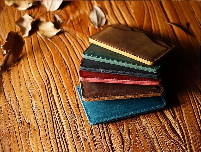 Handmade Horse Leather Wallet Top Layer Cowhide Vintage Card Holder for Men/Women Card Collection(D)4