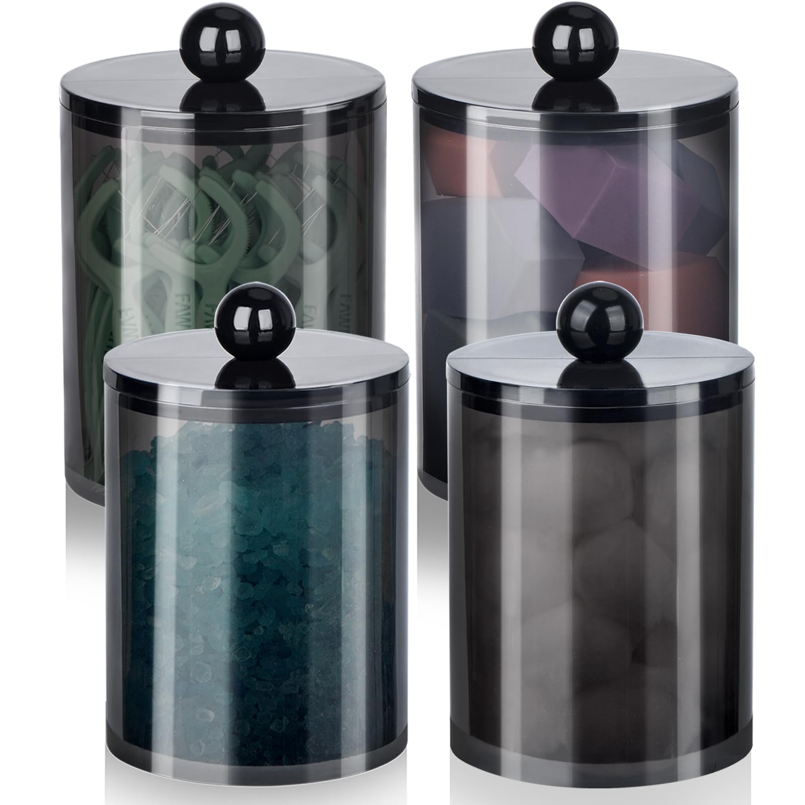 XIPENGKEJI 4 Pack Qtip Holder,Canister Apothecary Jar Set, Bathroom Jars with Lids Set for Cotton Swabs, Balls, Pads, Floss Picks,10oz-12oz Plastic