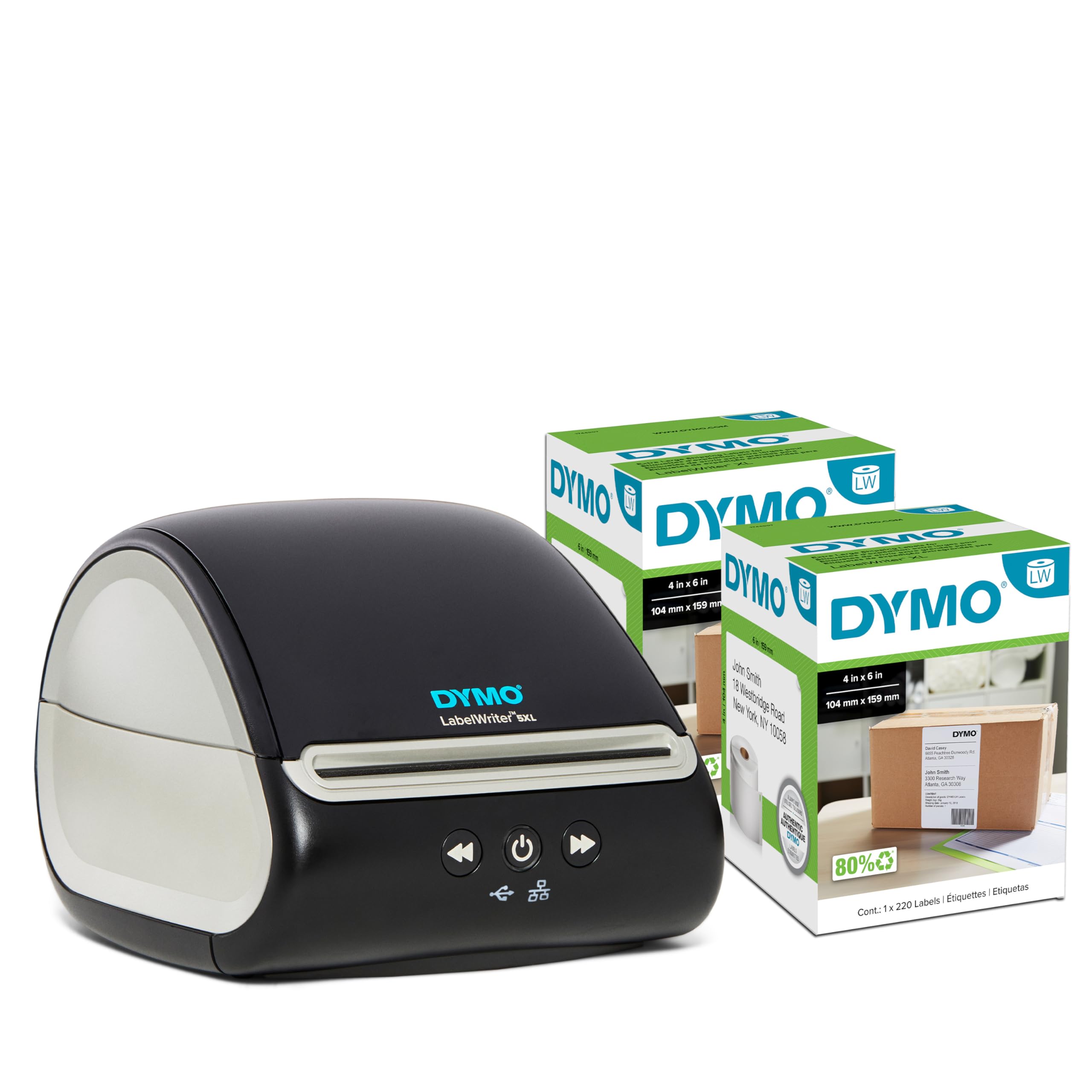 DYMO LabelWriter 5XL Etikettendrucker-Paket, druckt extra breite Versandetiketten (UPS, USPS), perfekt für E-Commerce, inklusive 2 extra großen