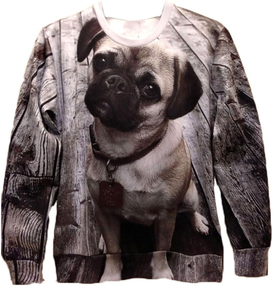 Women Sweater Pug Dog 3D Hoodies Pullovers Sweatshirts (L)