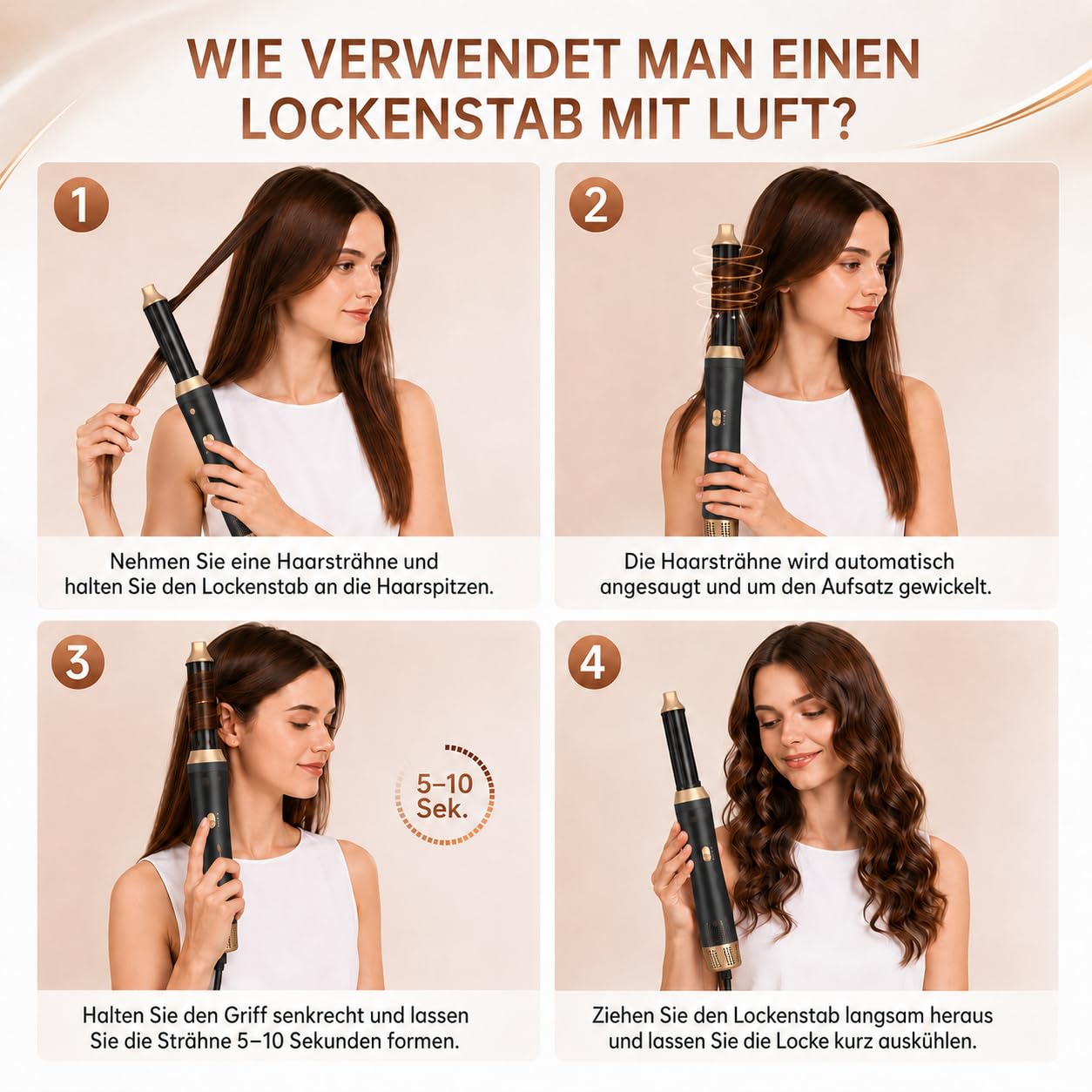 Kit de coiffeur 5 en 1 - 1000 W - Brosse ronde - Brosse à air chaud multifonction avec fer à friser automatique - Lissage négatif