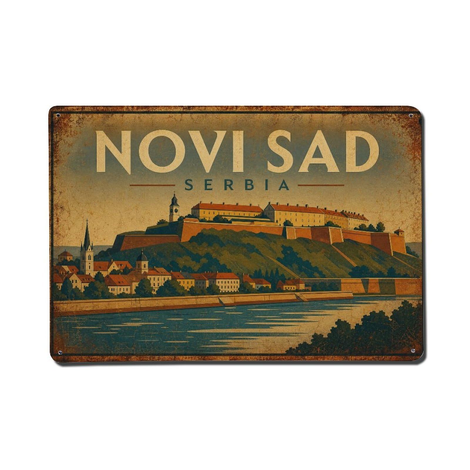 Metal Tin Sign Travel Retro Serbia Novi Sad