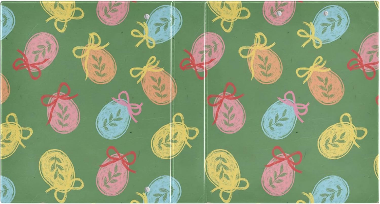 Easter Colorful Eggs 3 Ring Binders, 1.5” Round Ring Binders with Clipboard - Letter Size, 3 Interior PVC Clear Pockets & Anti-Slip Clip for Office School Supplies, 2PCS