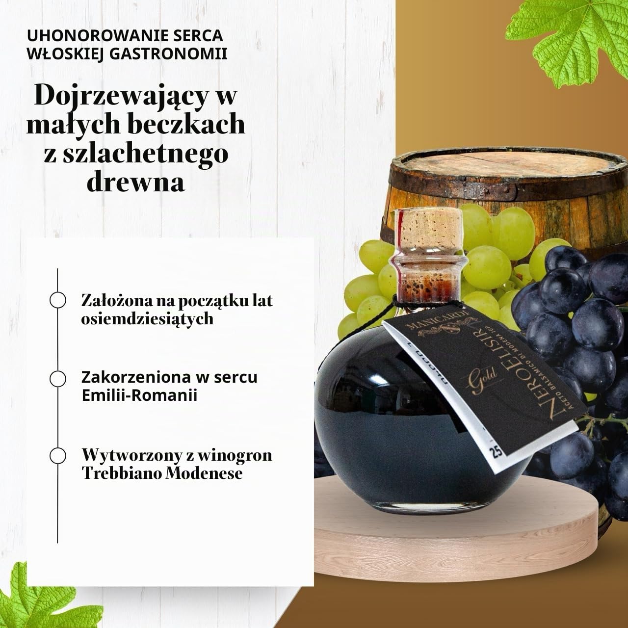 MANICARDI Ocet Balsamiczny z Modeny IGP Nero Elisir Gold- Włoski produkt z dozownikiem – Perfekcyjna Gęstość do Serów, Warzyw, Pieczonego Mięsa, Truskawek i Lodów, 250 ml