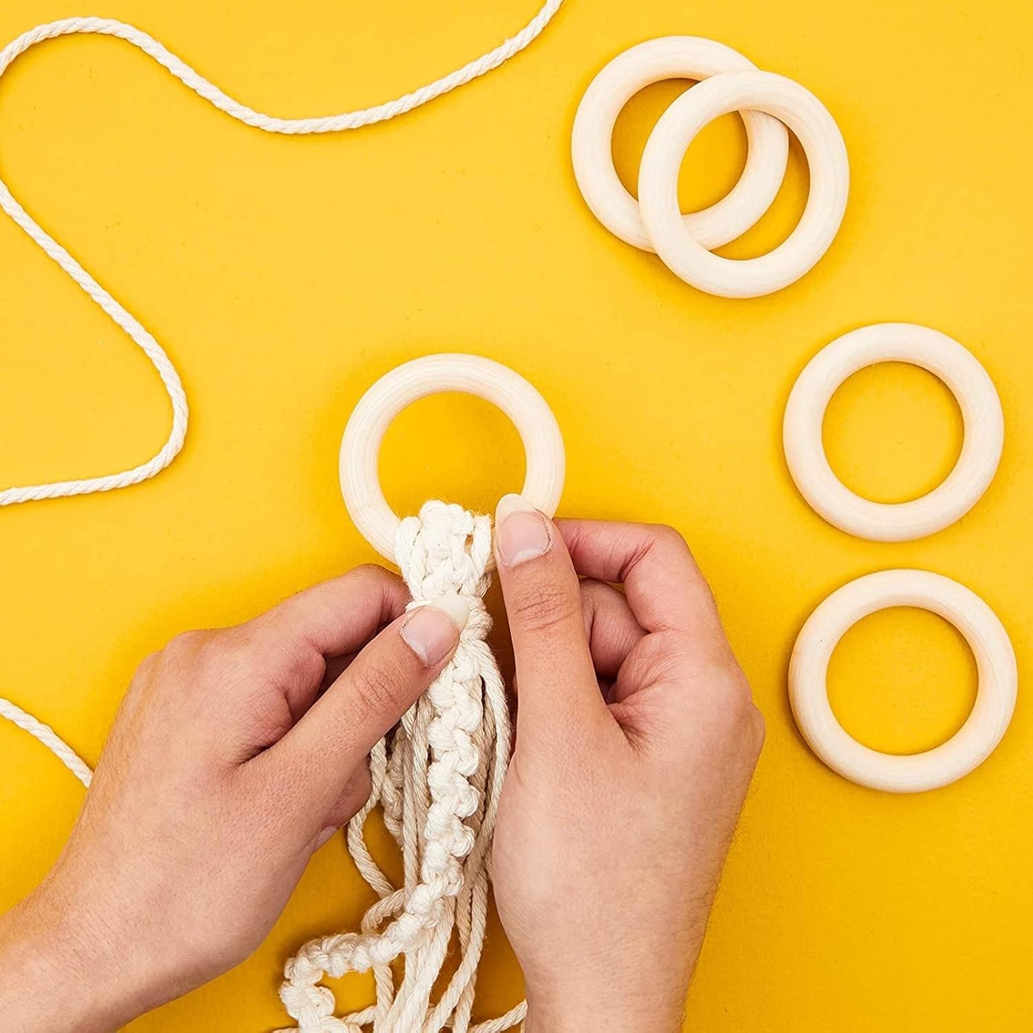 Juvale Wooden Circles for Macrame & Crafts - 20-Pack, 2.2-in Dia Natural Unfinished Wood Circles for Pot Holder & Crochet Towel Rings, Jewelry Making Supply - Image 2