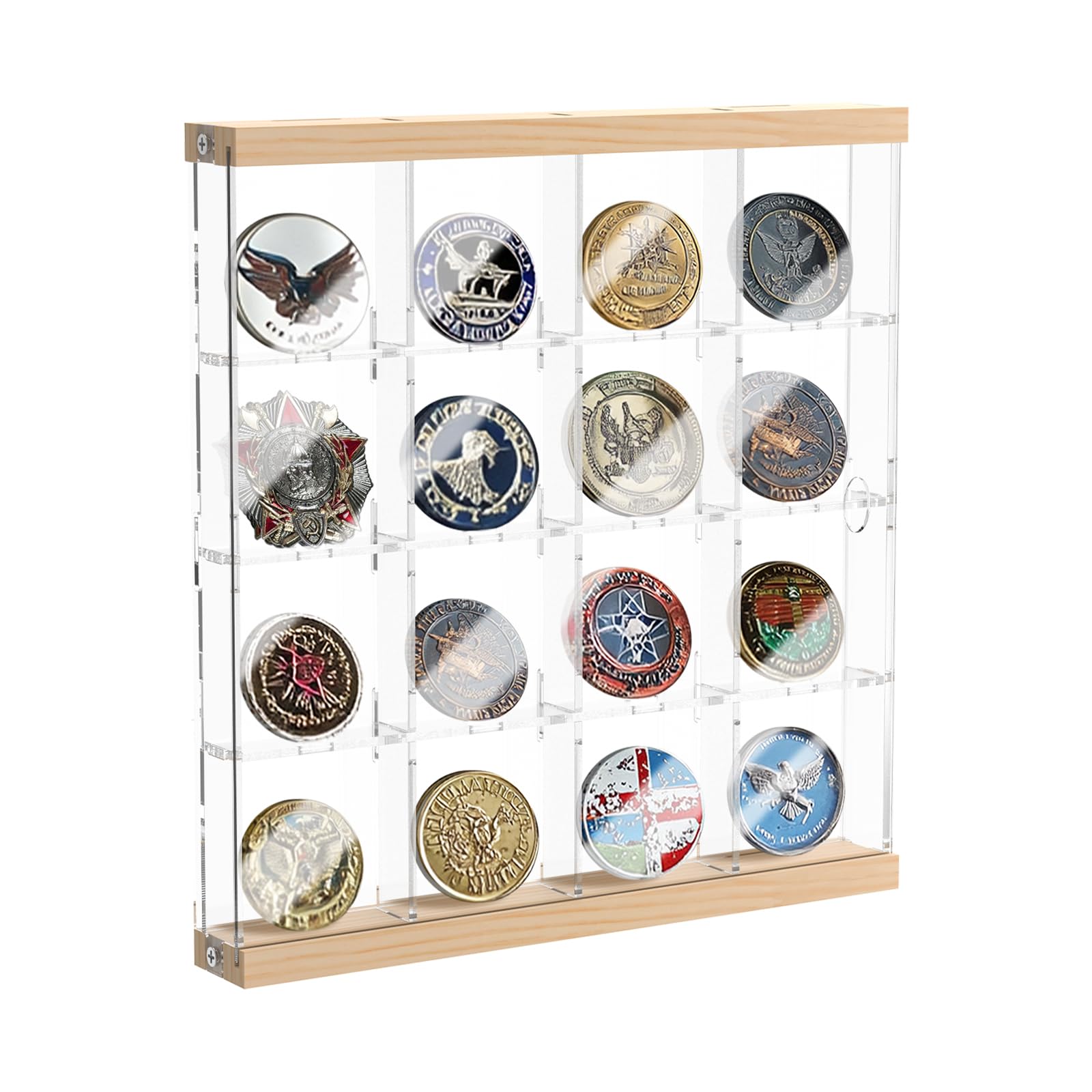 Menibbler Acrylic Challenge Coin Holder, Military Challenge Coin Display Case With 16/24 Compartments Clear Challenges Displays Box Versatile Pin Display Case For Collectors(16 Grid)