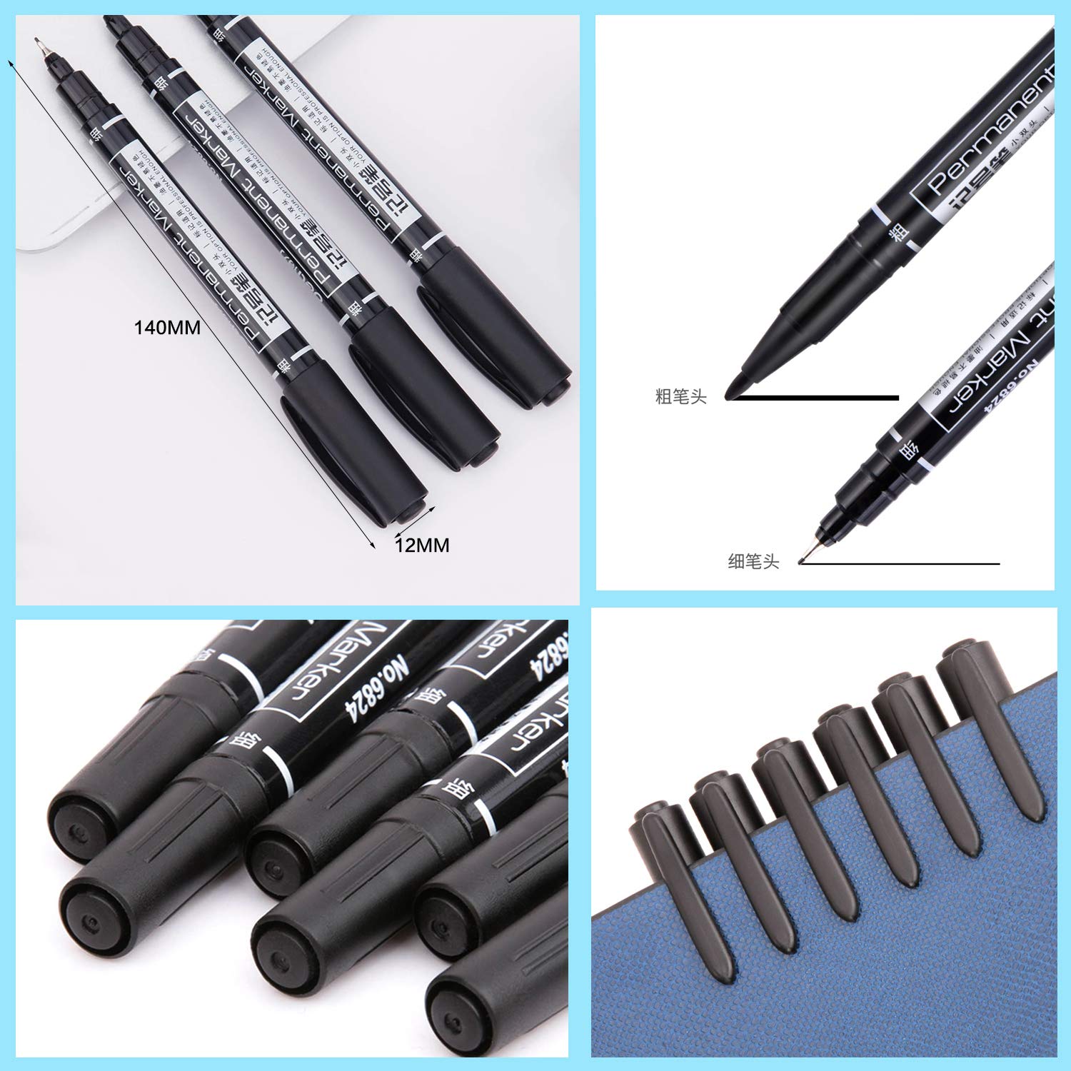 Lot De 12 Marqueurs Permanents Noir Pointe Large 2 Mm - Résistant à L'eau, Multi-surfaces - 3