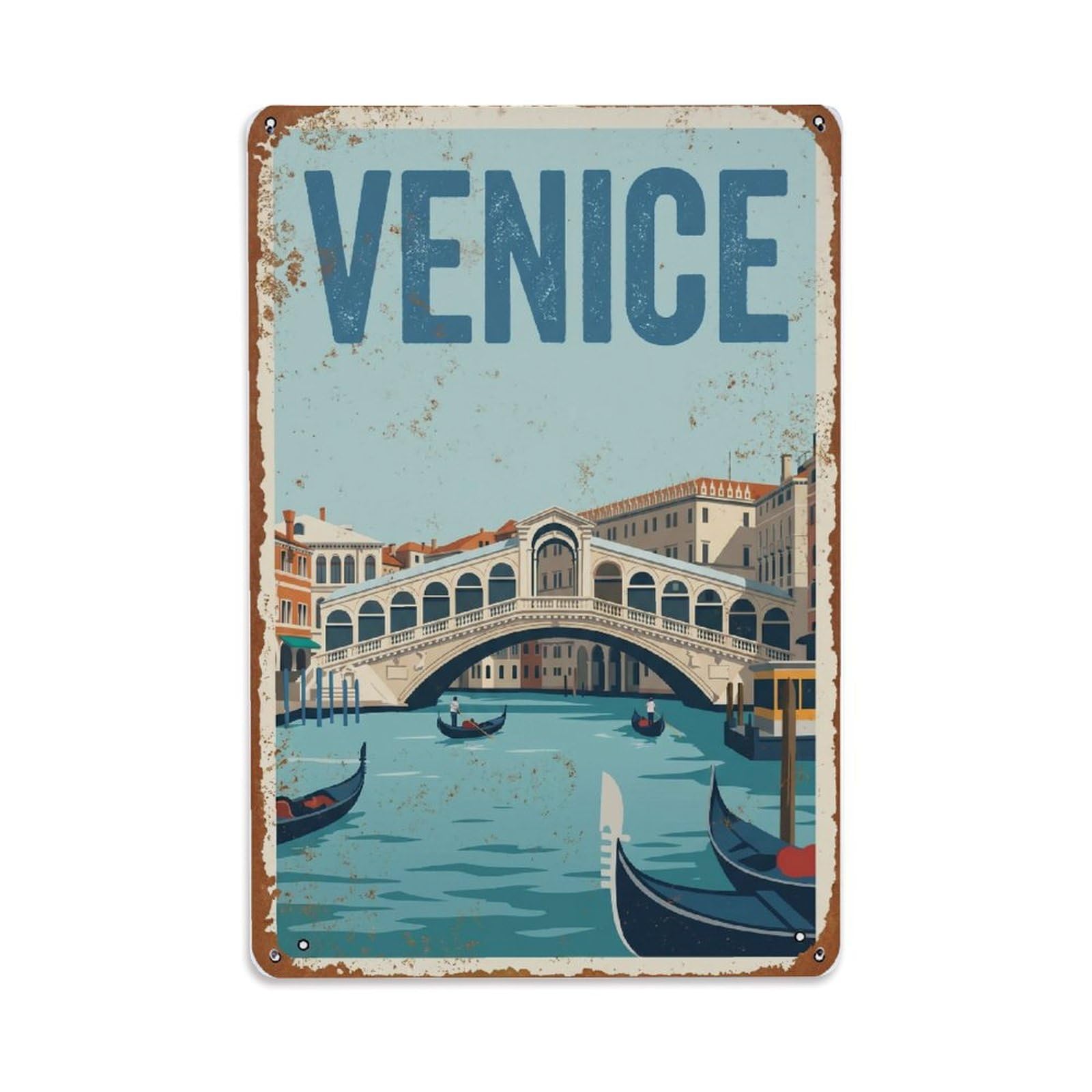 Vintage Travel Venice Scalzi Bridge Grand Canal Crossing Rusted Italy Metal Tin Sign Plaque Wall Decor for Cafe, Club Bar, Office, Home Garden Metal Poster 8x12Inch