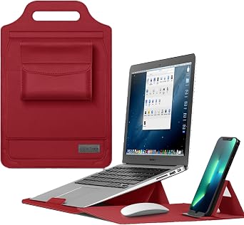IVY 11 12 Inch Portable Laptops Sleeves with Handbag Laptop Stand Phone Holder Storage Bag Mouse Pad for MacBook Air Surface HP Lenovo Dell ASUS Acer Samsung Laptops Bag Case Cover - Red