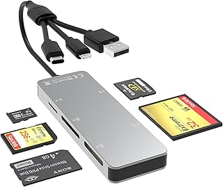 Adapter Memory Stick Pro Duo do iPhone/USB C/PC - Aluminiowy czytnik kart graficznych 5 w 1 SD/TF/CF/MS/XD, czytnik kart pamięci, czytnik kart pamięci USB C, Lightning OTG, czytnik Memory Stick Pro
