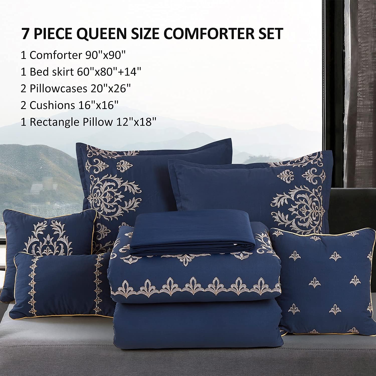 MERRY HOME Bedding Comforter Sets - Bed in A Bag Queen Size Comforter Set(400GSM), 7 Pieces Comforter Set Soft and Comfortable for All Season (Navy, Queen) : Home & Kitchen