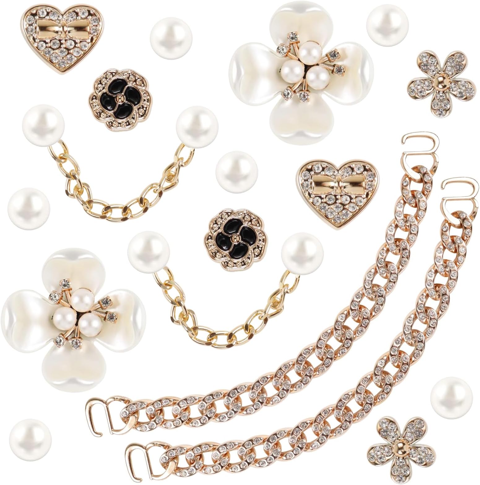 18 Pcs Bling Shoe Charms for Women, Flower Pearl Clog Shoes Accessories, Fashion Crystal Rhinestone Shoes Charms Pearl Chain DIY Sandals Decoration for Women Birthday Party Favors Accessories