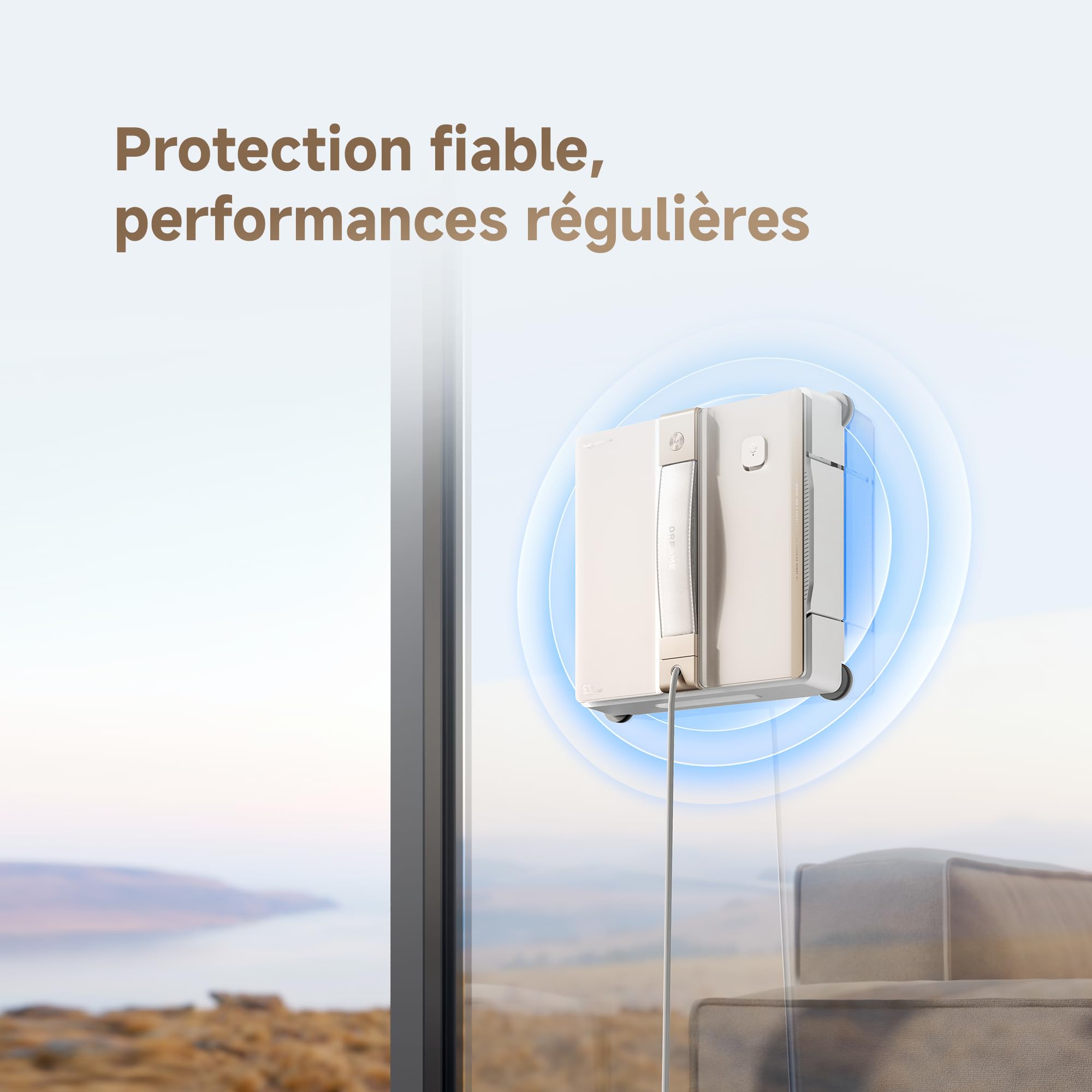 dreame C1 Robot Laveur de Vitres, Puissance d'Aspiration de 5 500 Pa, Protection et Sécurité Fiables, Technologie CornerClean, Nettoyage Humide Minutieux, Technologie à Double Jet