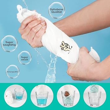 Baby Muslin Wash Cloth 6 Layers 100% Cotton Absorbent Washable Bath Towel Newborn Soft Face Wipes for Sensitive Skin Towels 30 x 30 cm